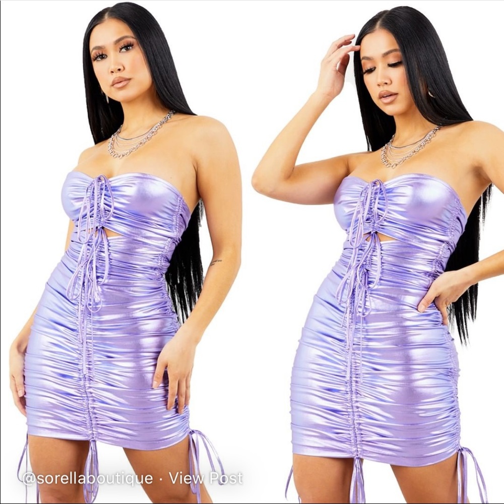 Sorella Purple Runched Cut Out Dress S